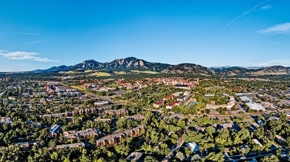 aerial panoramic image of Boulder during the day