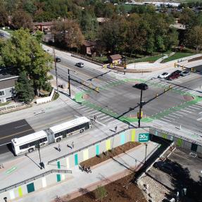 30th and Colorado Intersection and Underpass drone shot